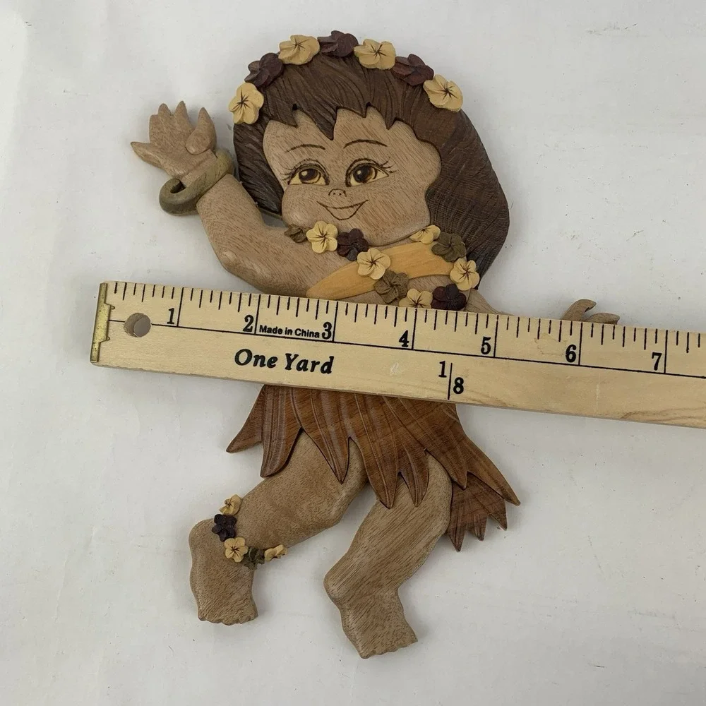 VTG Hawaiian Hula Girl Wood Carving Wall Art Tiki Bar Polynesian Intarsia Decor